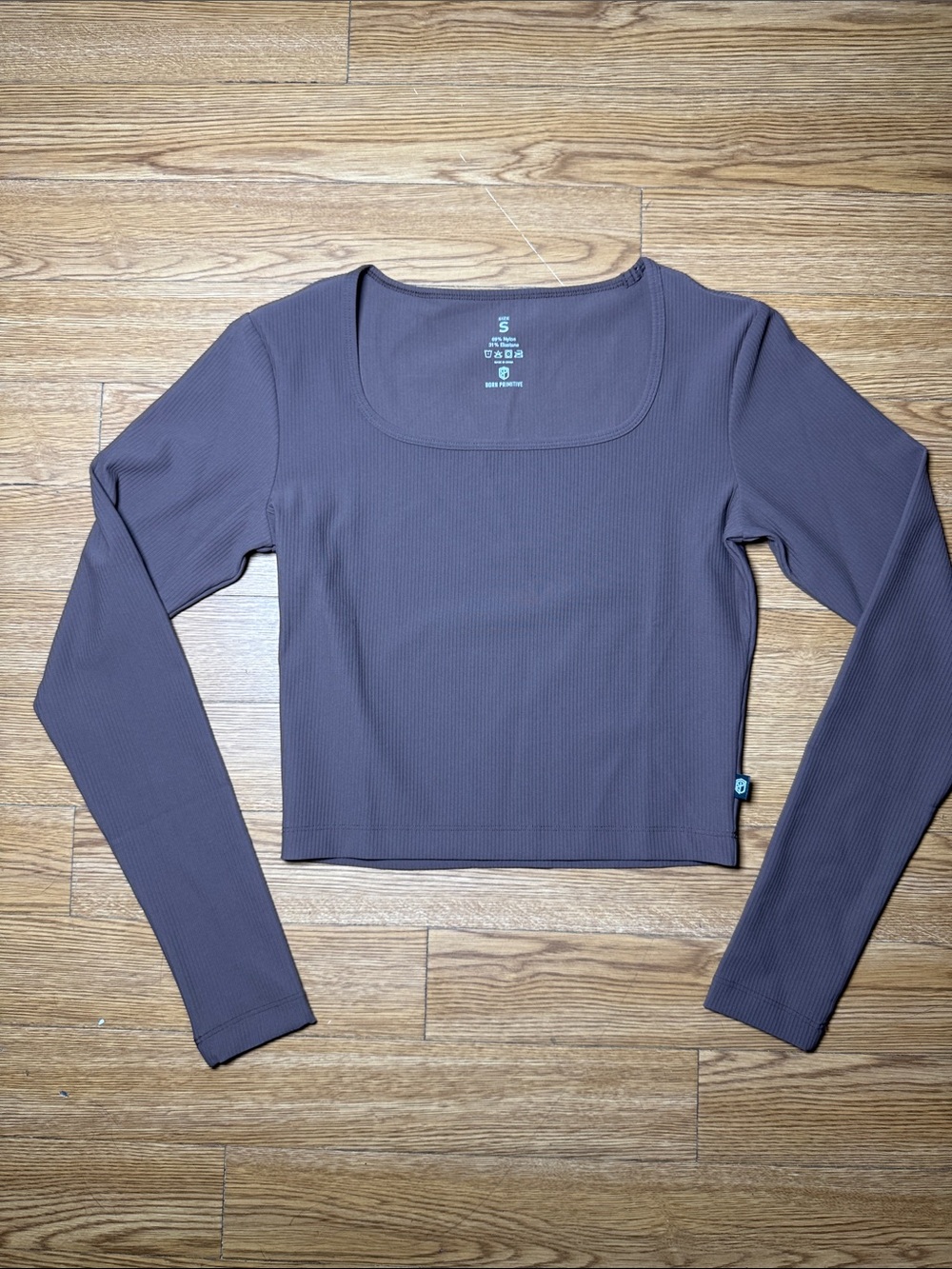 Born Primitive Ribbed Square-Neck Long Sleeve Crop Top in Brown